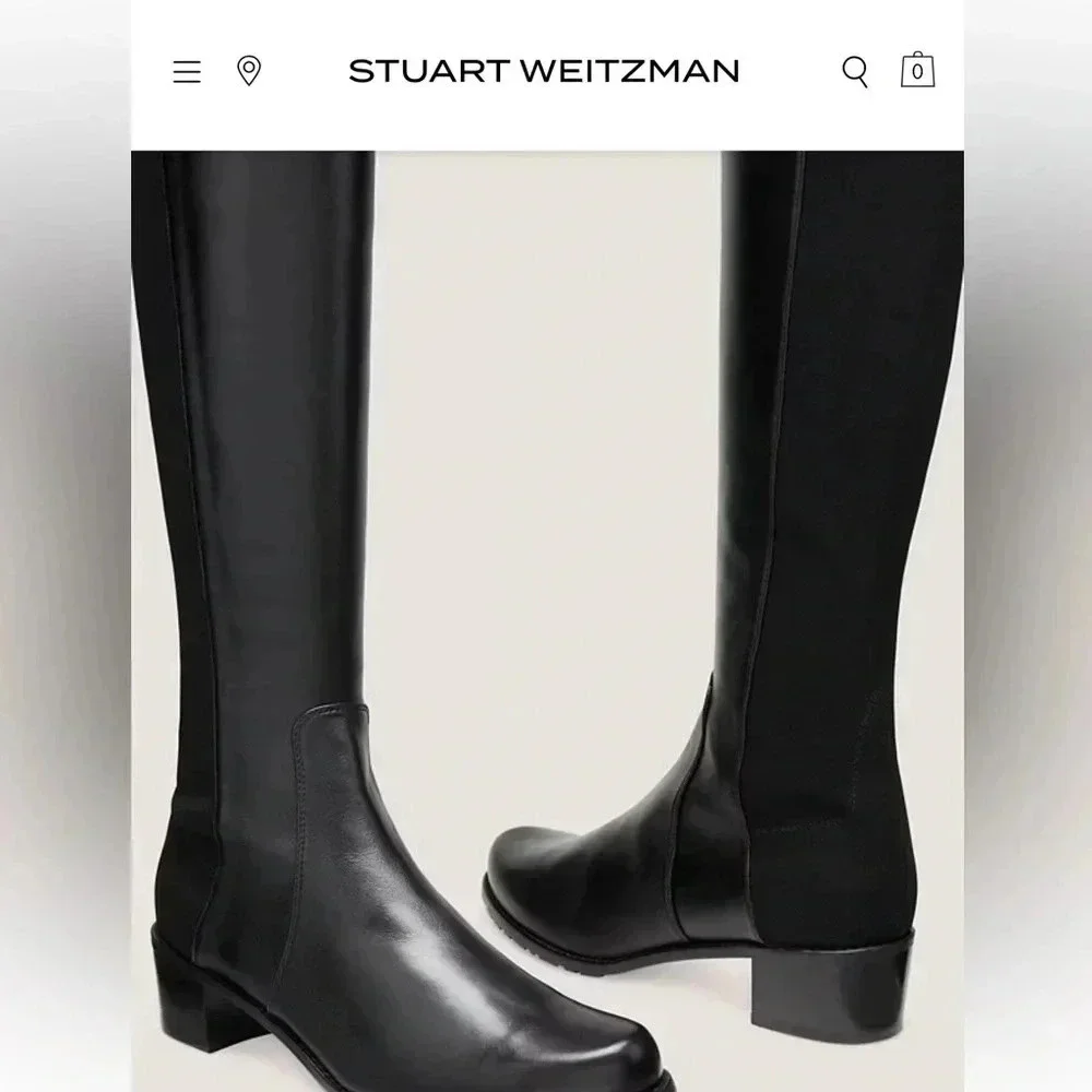 Stuart Weitzman Reserve Black Leather Over the Knee Boots Size